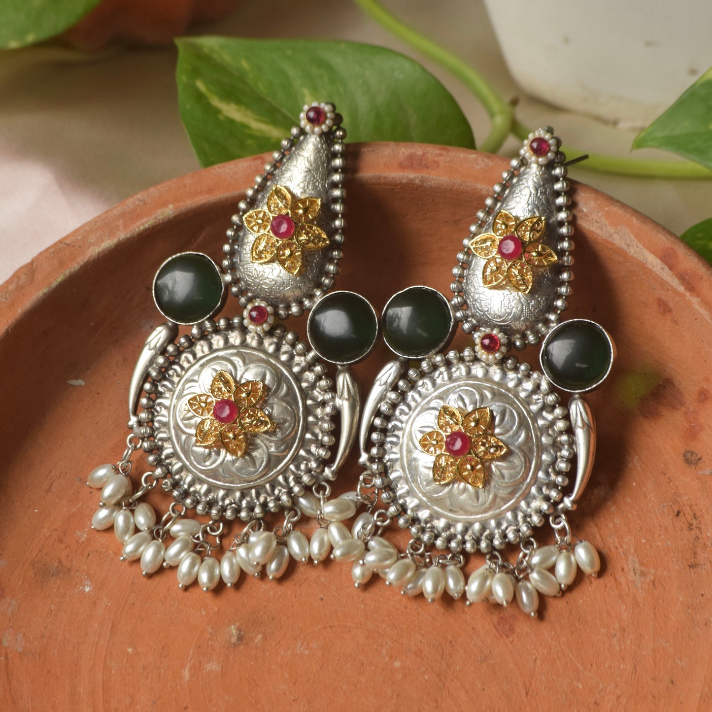 RANI Monalisa stone white pearl Jhumka - Bloom - By Sushmita