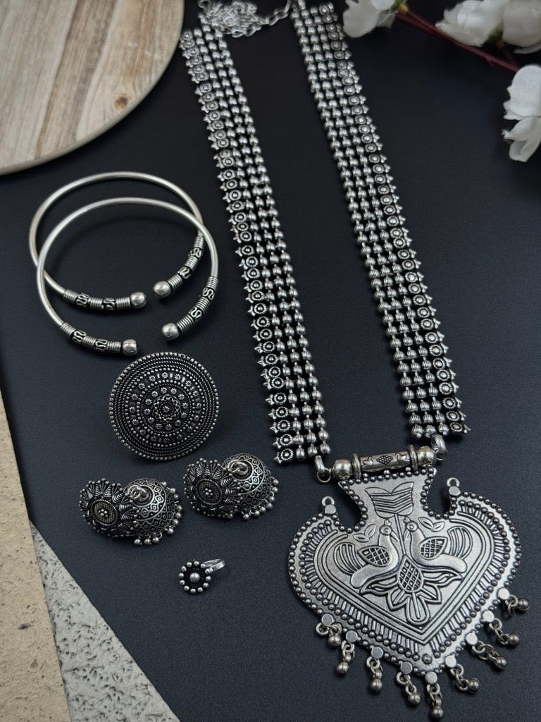 Vyaan 5-PIECE GIFT SET oxidised German silver Jewelry Sets saree kurta Bloom - By Sushmita India Navratri Diwali Ganpati holi Eid