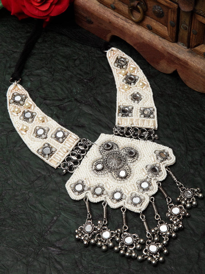 Oxidised Afghan Tasseled Filigree Work Necklace - Bloom - By Sushmita