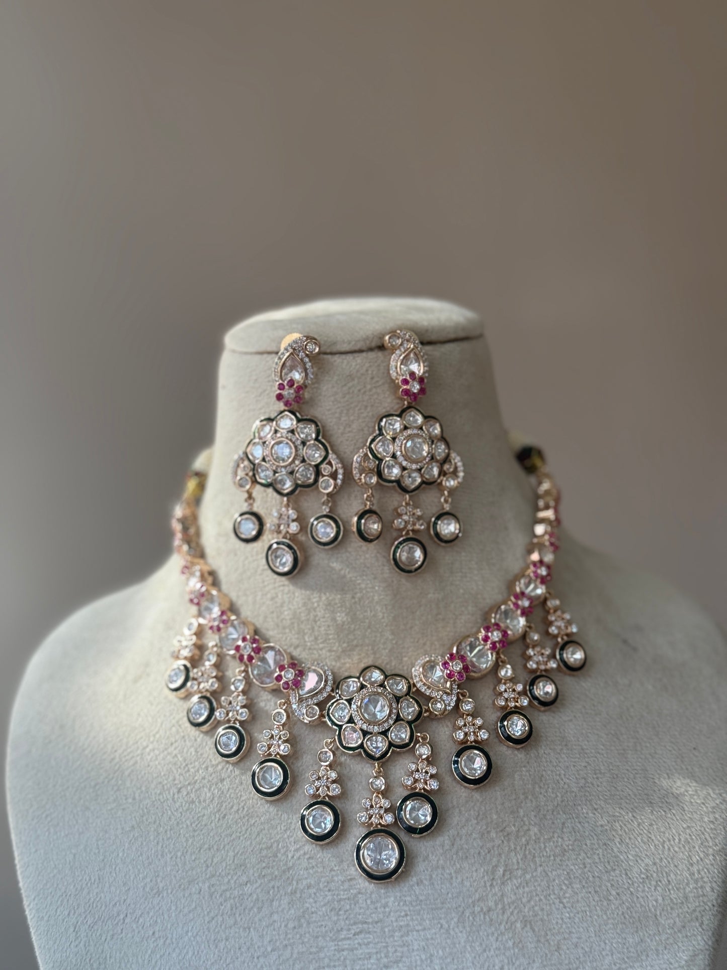 meraaki - heritage 18k gold plated kundan necklace set oxidised German silver Jewelry saree kurta Bloom - By Sushmita India Navratri Diwali Ganpati holi Eid