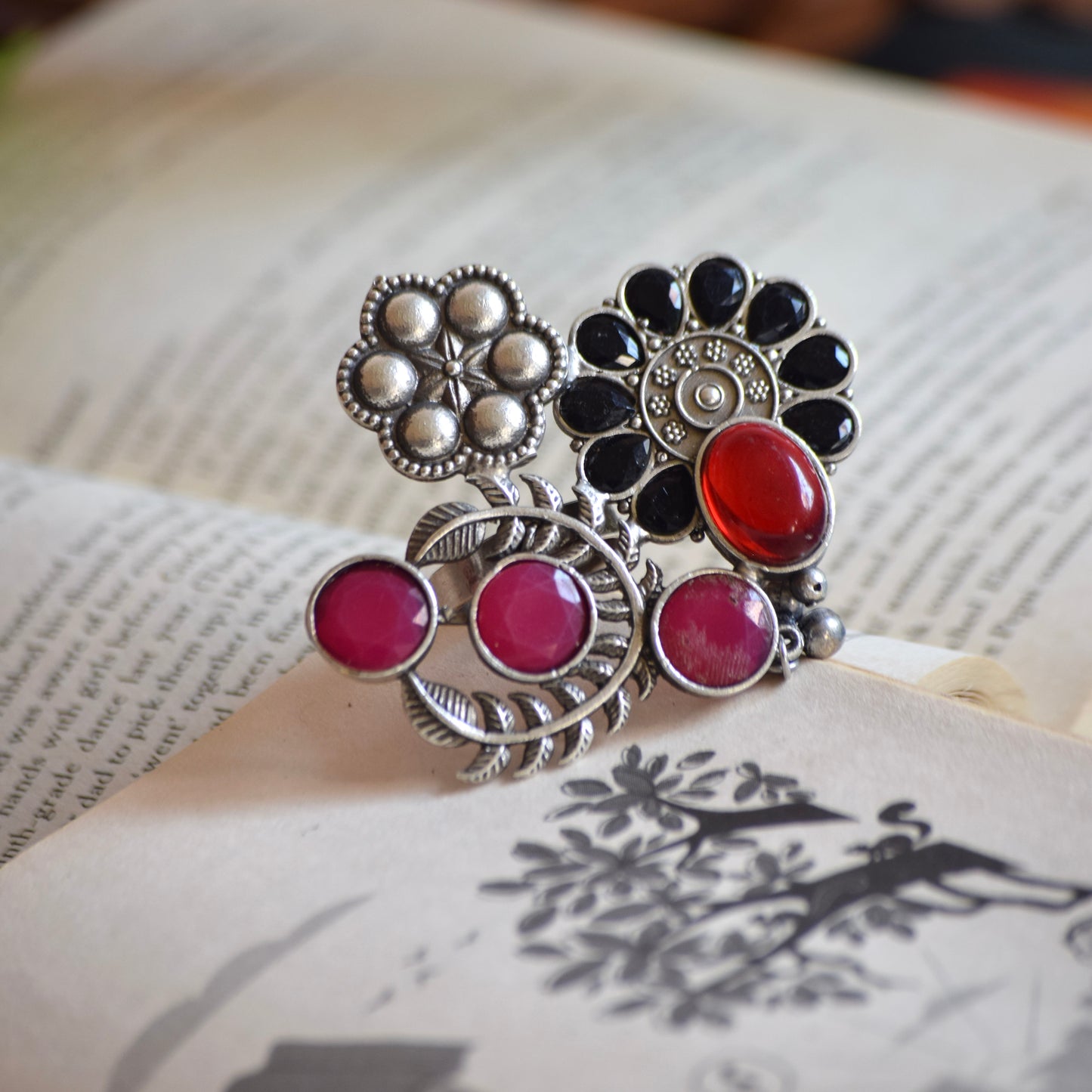 Fusion Ring Default Title oxidised German silver Rings ethnic statement jewellery for saree kurta lehengas outfits by Bloom - By Sushmita India