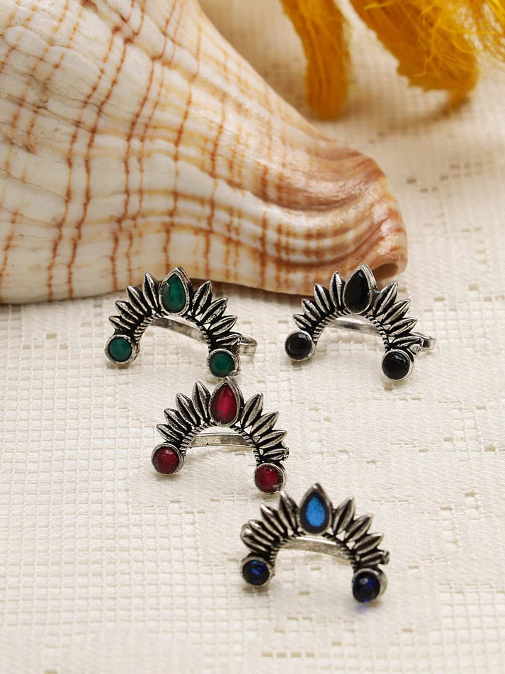 Maharashtrian Nath nose Ring | set of four assorted color - Bloom - By Sushmita