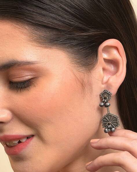 Statement silver ghungru Earrings - Bloom - By Sushmita