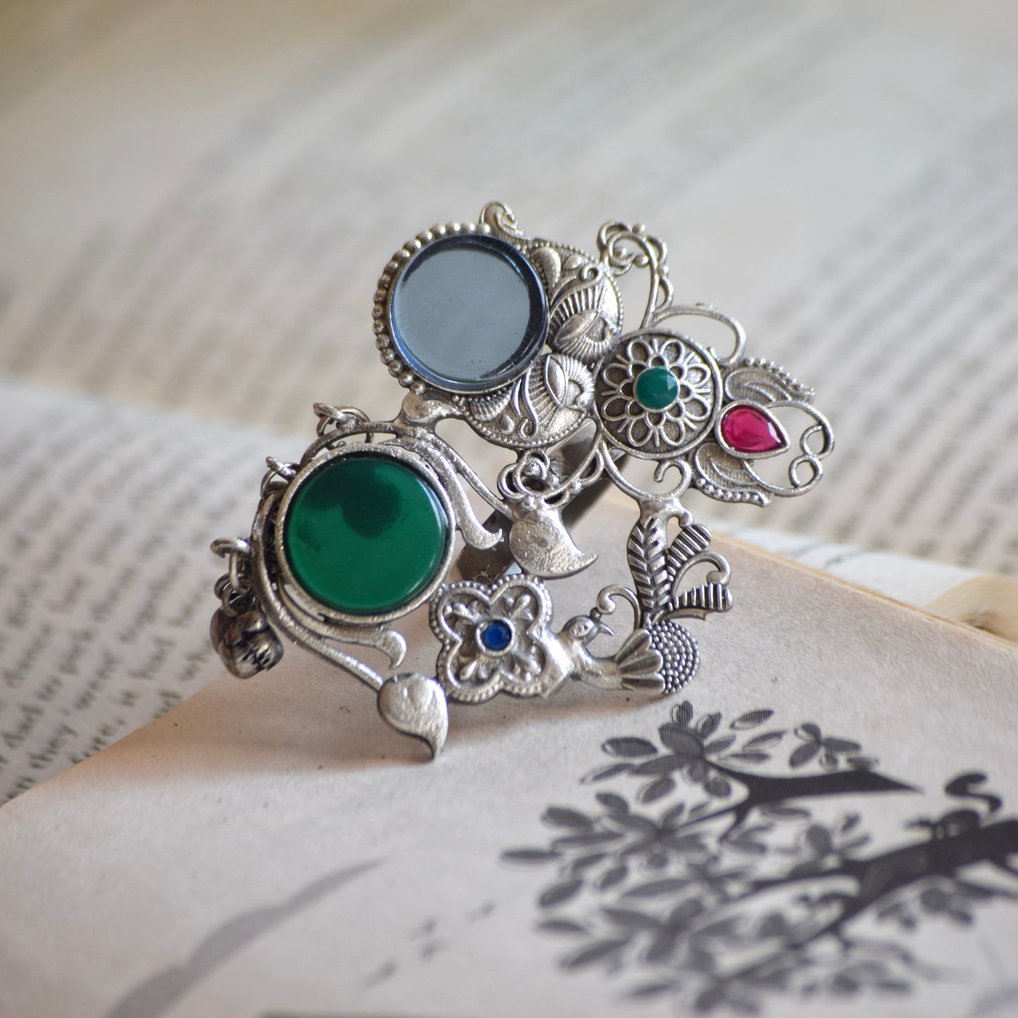 Fusion Ring oxidised German silver Rings saree kurta Bloom - By Sushmita India Navratri Diwali Ganpati holi Eid