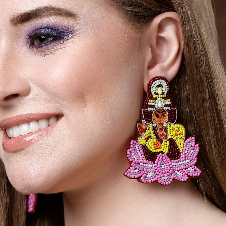 Ganesha Embroidered Earrings - Bloom - By Sushmita