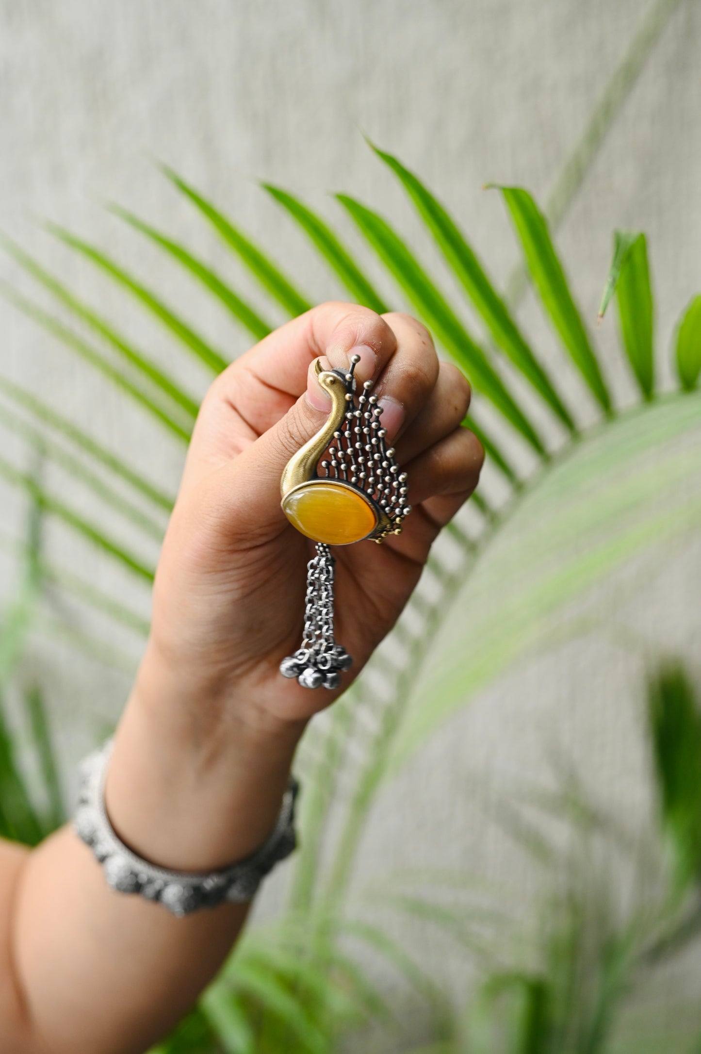 Dual tone peacock Monalisa Stone Earrings with tassel Ghungru