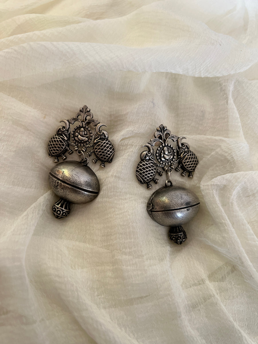 Ganesha with Elephant Earrings silver lookalike - Bloom - By Sushmita