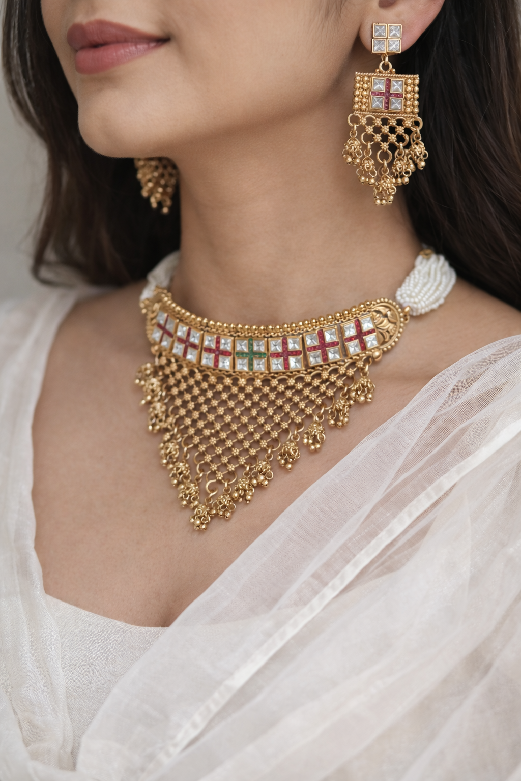 Kangana | Handcrafted rajwadi choker Necklace- heritage 18k gold plated temple necklace set