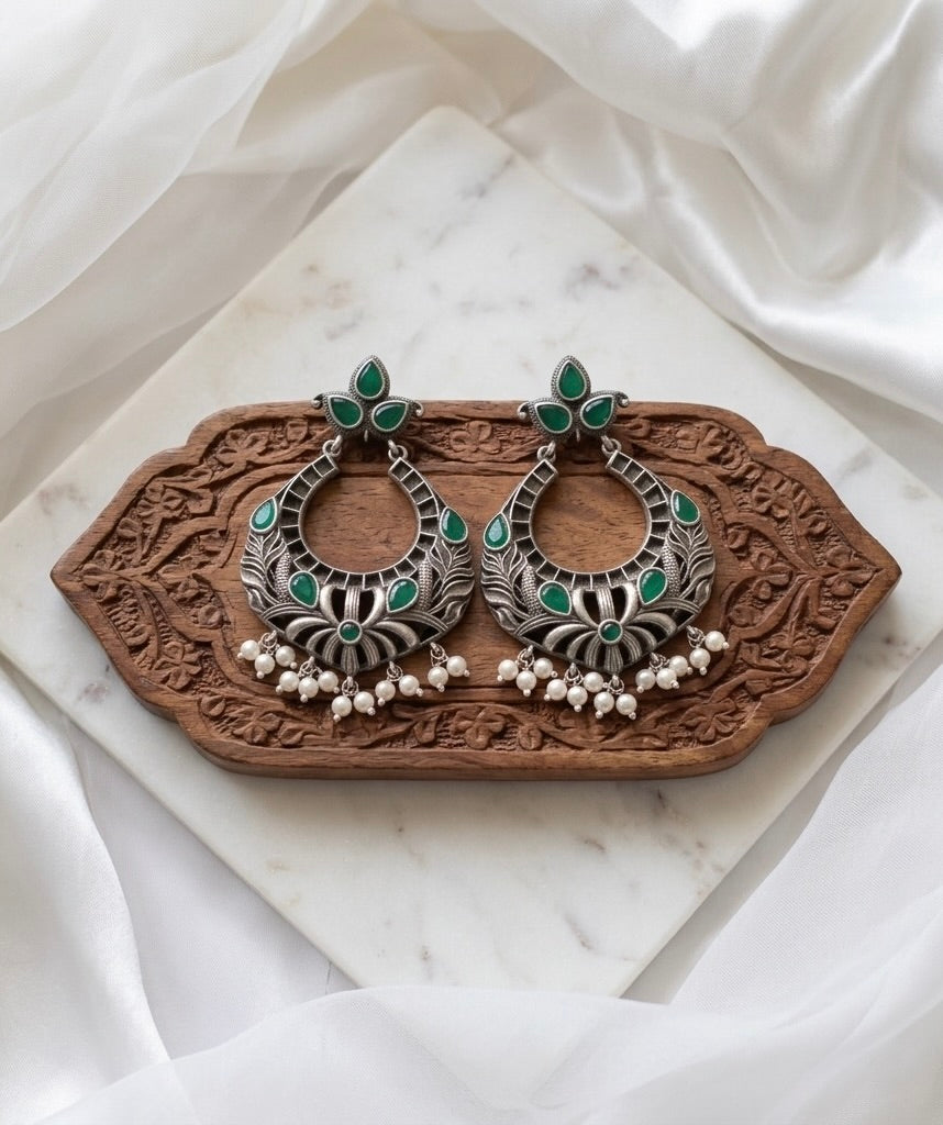 Monalisa stone Statement light-weighted Silver Earrings