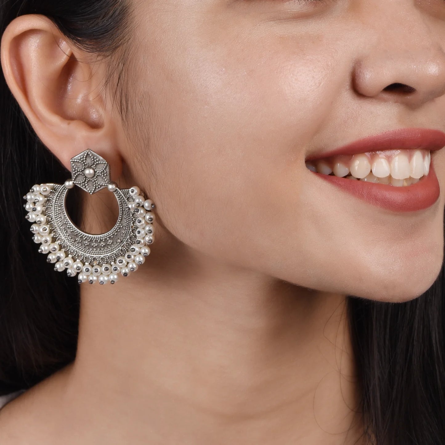 Sweta Chandbali with white pearls - Bloom - By Sushmita