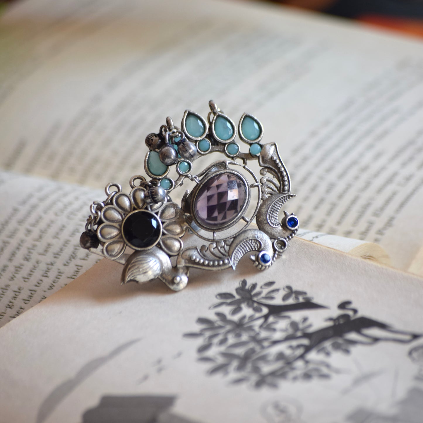 Fusion Ring oxidised German silver Rings saree kurta Bloom - By Sushmita India Navratri Diwali Ganpati holi Eid