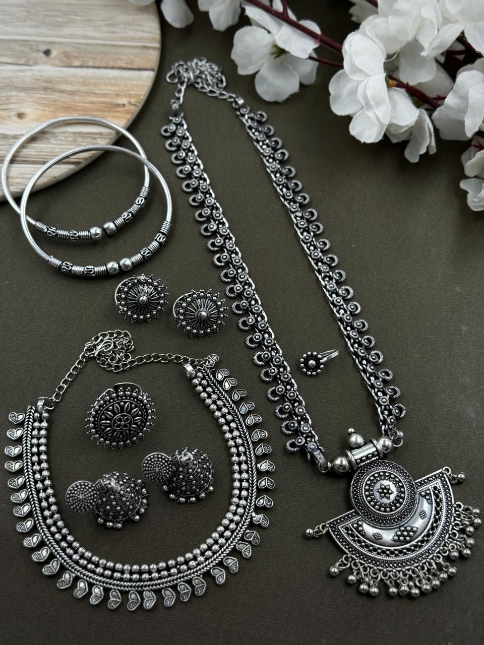 RICHA 7 - Piece Gift Combo Set oxidised German silver saree kurta Bloom - By Sushmita India Navratri Diwali Ganpati holi Eid