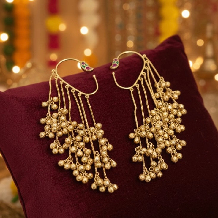 Suparna | gold plated tassel ear cuffs | ghungru Earrings
