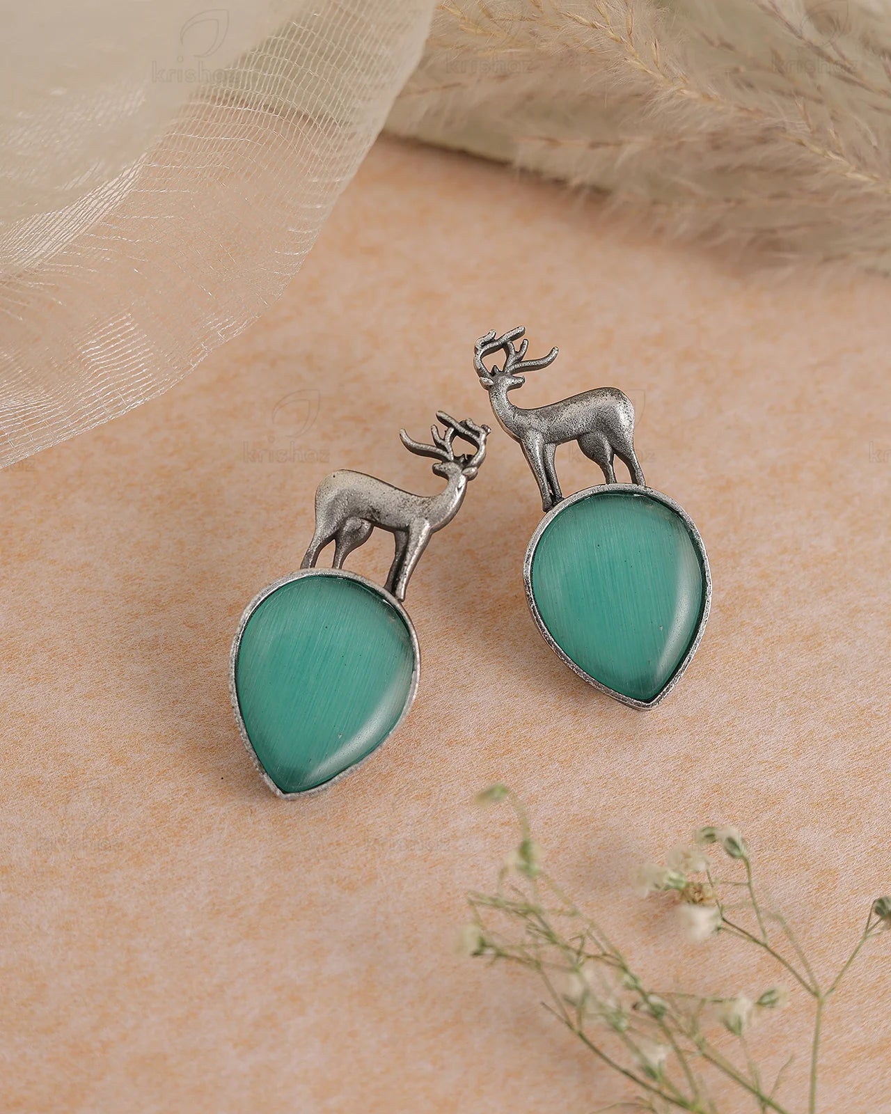 Deer Stud Monalisa Stone Earrings - Bloom - By Sushmita