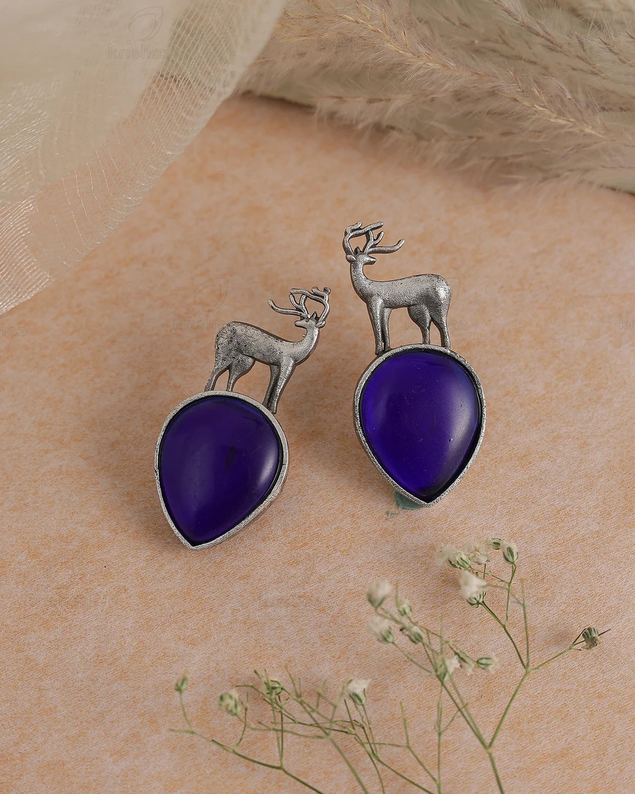 Deer Stud Monalisa Stone Earrings - Bloom - By Sushmita