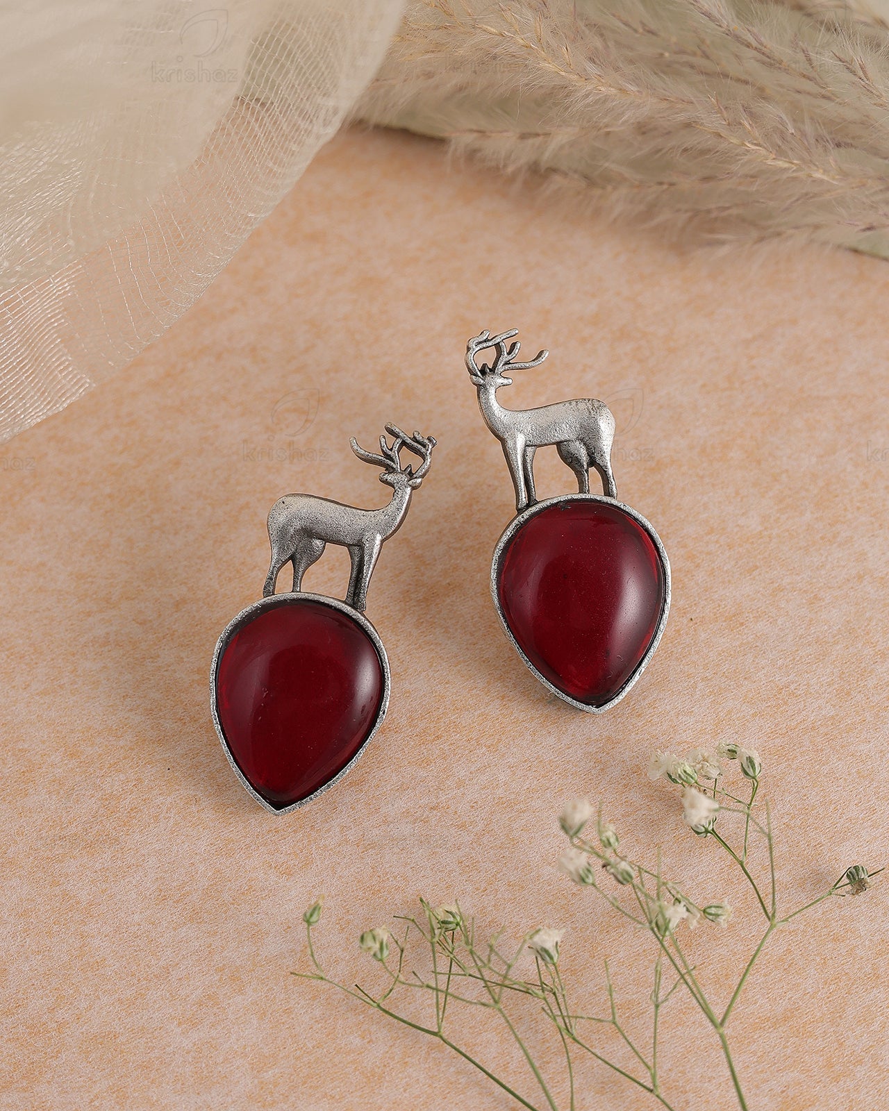 Deer Stud Monalisa Stone Earrings - Bloom - By Sushmita