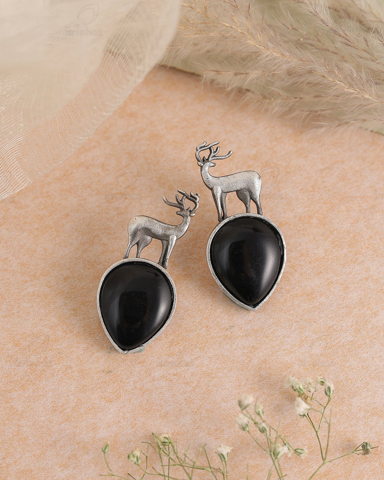 Deer Stud Monalisa Stone Earrings - Bloom - By Sushmita