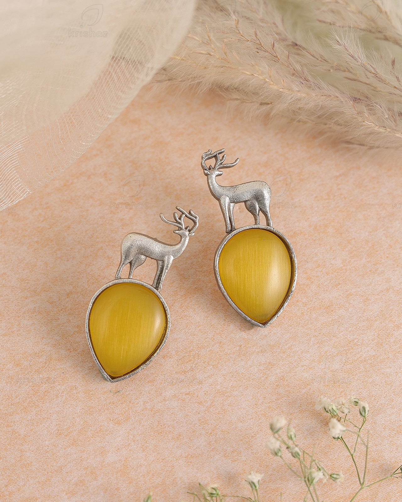 Deer Stud Monalisa Stone Earrings - Bloom - By Sushmita