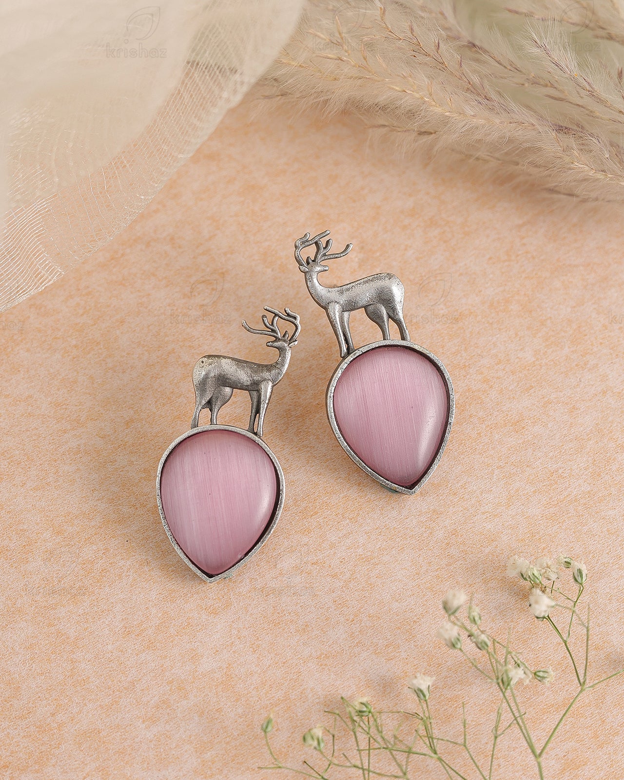 Deer Stud Monalisa Stone Earrings - Bloom - By Sushmita