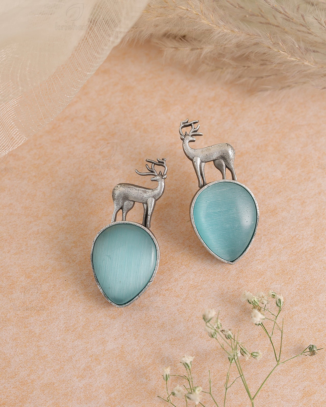 Deer Stud Monalisa Stone Earrings - Bloom - By Sushmita