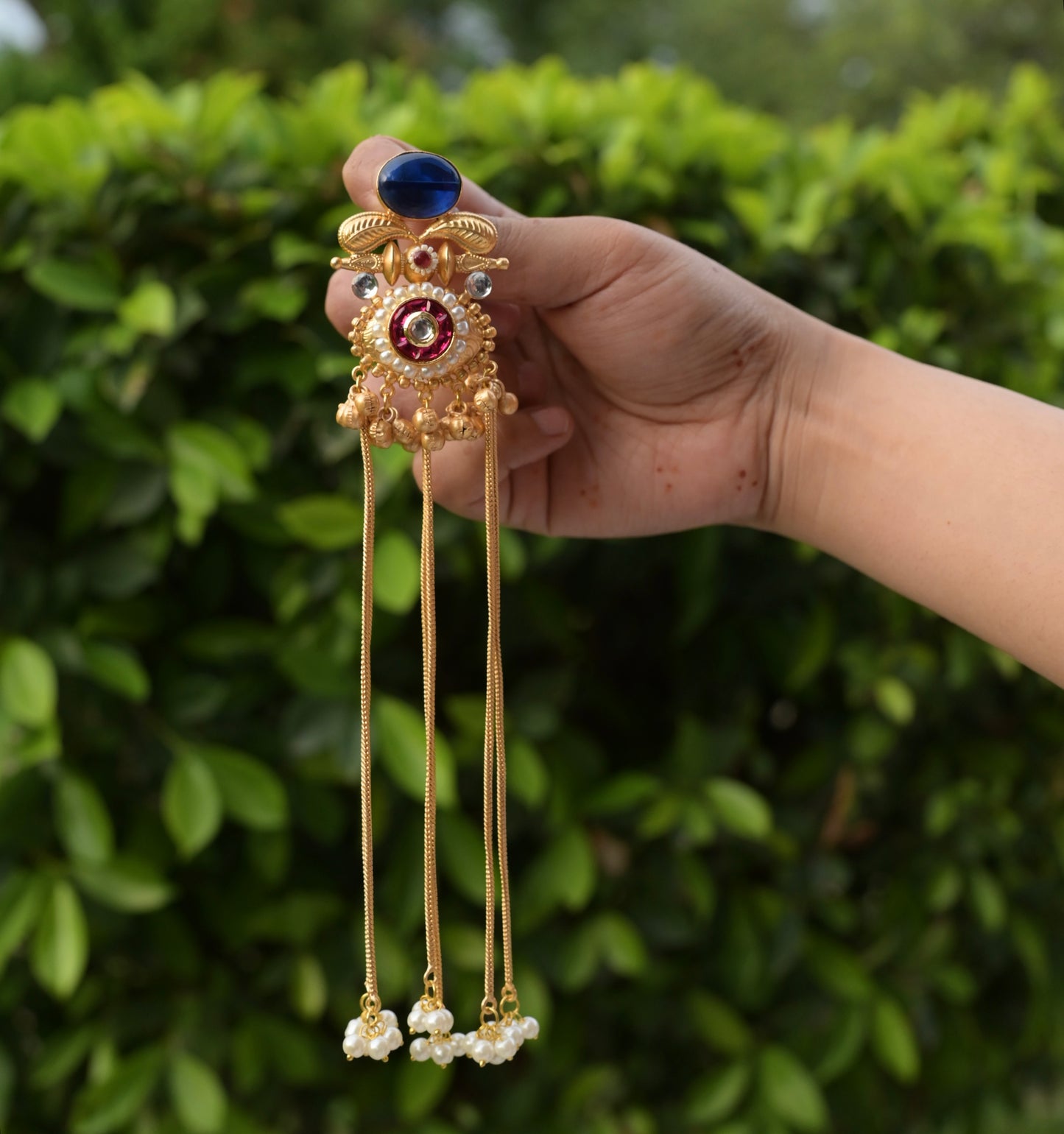 Monalisa Stone Golden Ghungru tassel Jhumka Earring