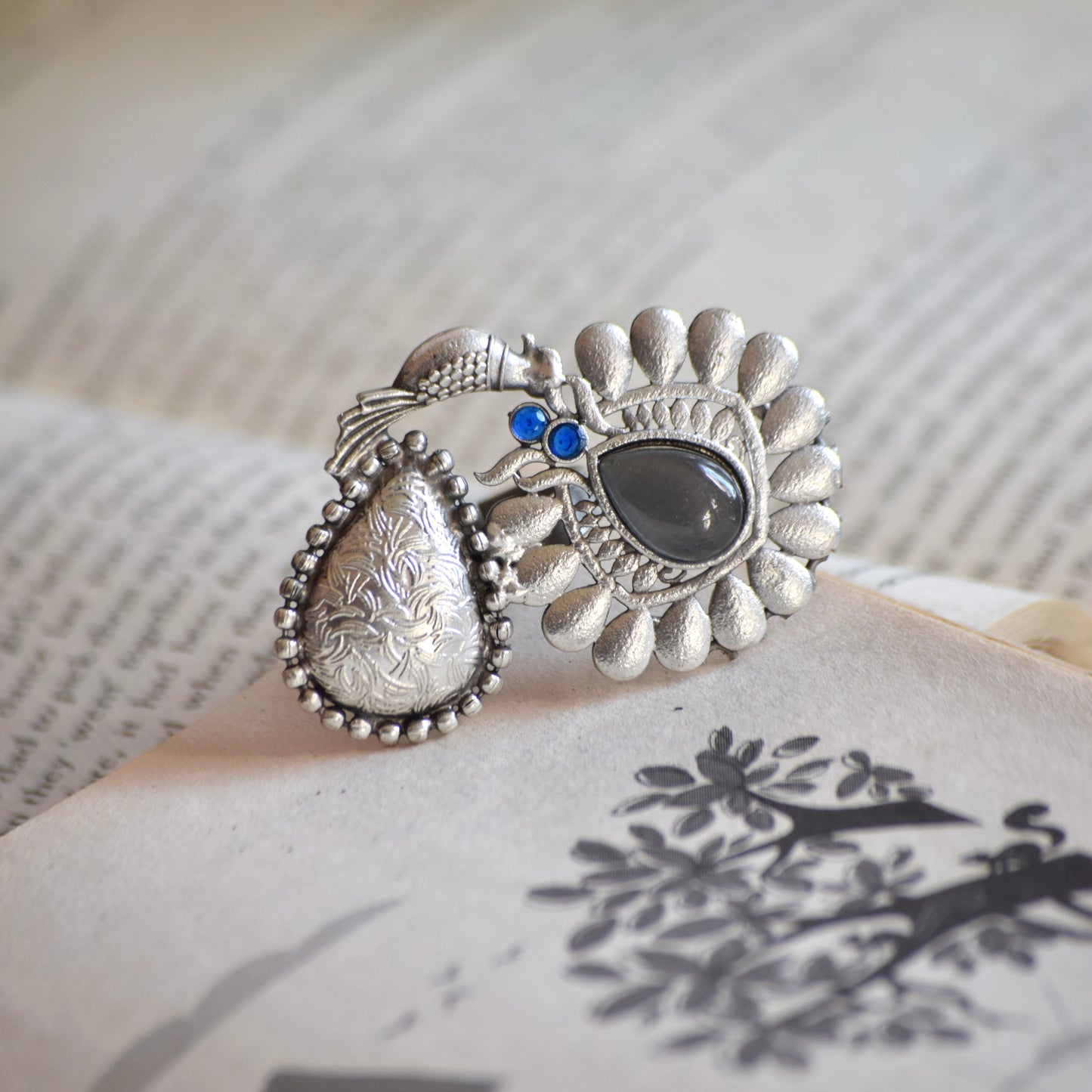 Fusion Ring oxidised German silver Rings saree kurta Bloom - By Sushmita India Navratri Diwali Ganpati holi Eid