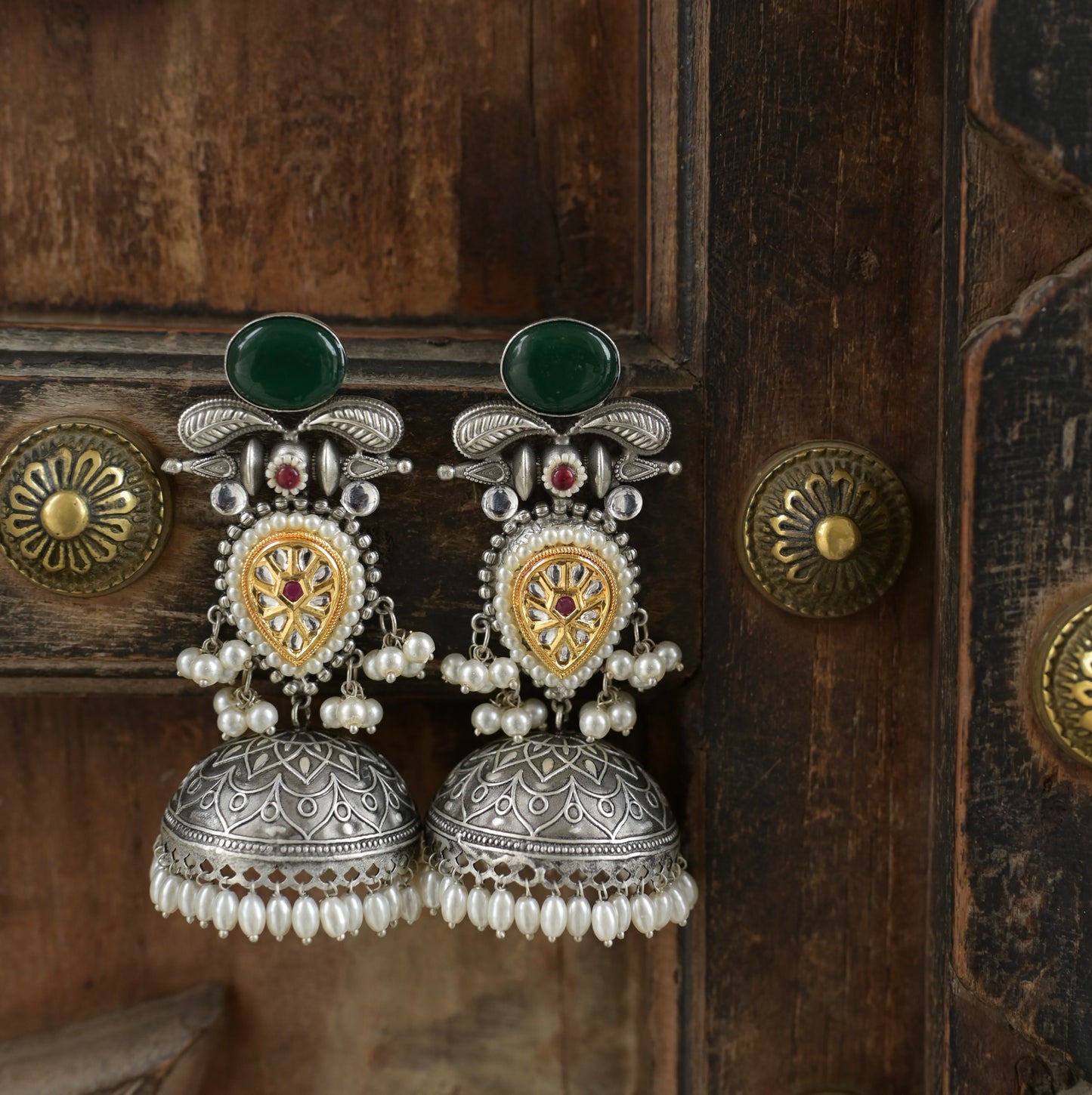 PATRIKA | Monalisa Stone silver Jhumka with white pearls