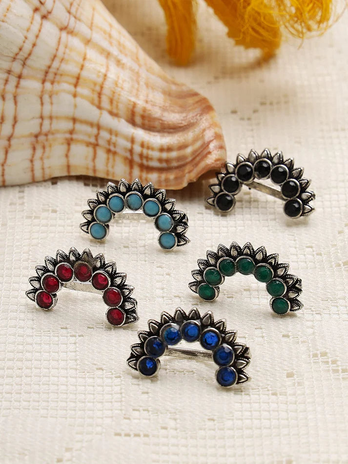 Maharashtrian Nath nose Ring | set of five assorted color - Bloom - By Sushmita