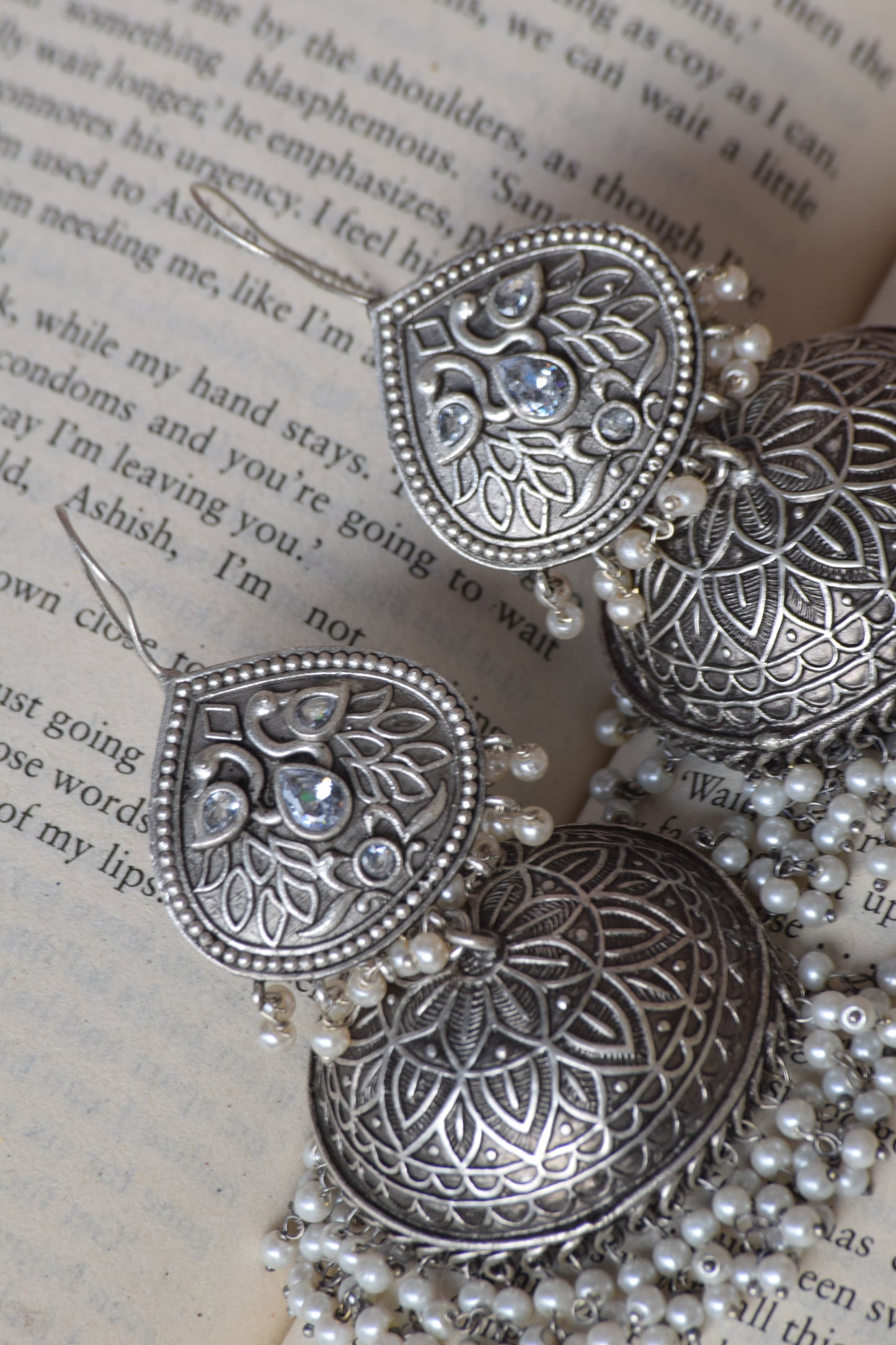 AIRA - Statement Earrings | White pearl Jhumka - Bloom - By Sushmita