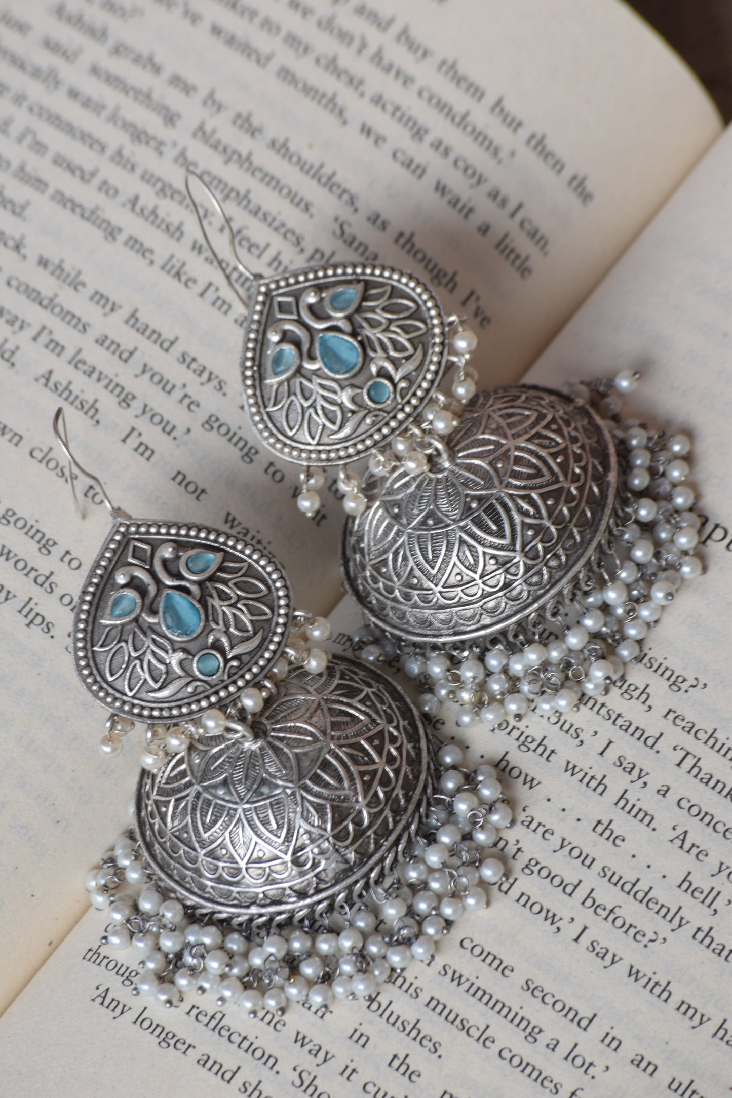 AIRA - Statement Earrings | White pearl Jhumka - Bloom - By Sushmita