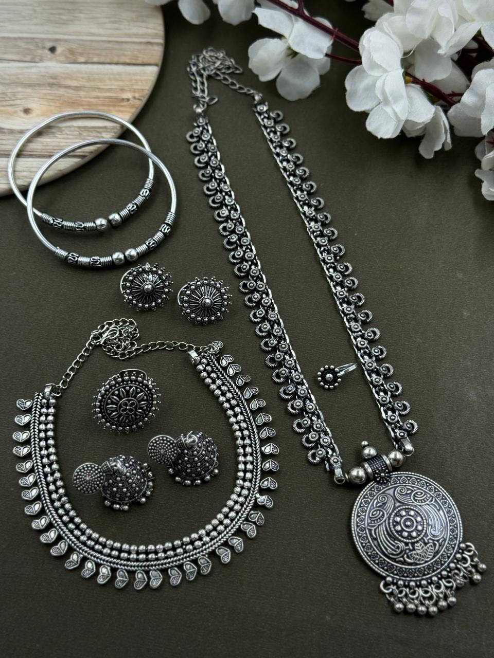 RICHA 7 - Piece Gift Combo Set oxidised German silver saree kurta Bloom - By Sushmita India Navratri Diwali Ganpati holi Eid