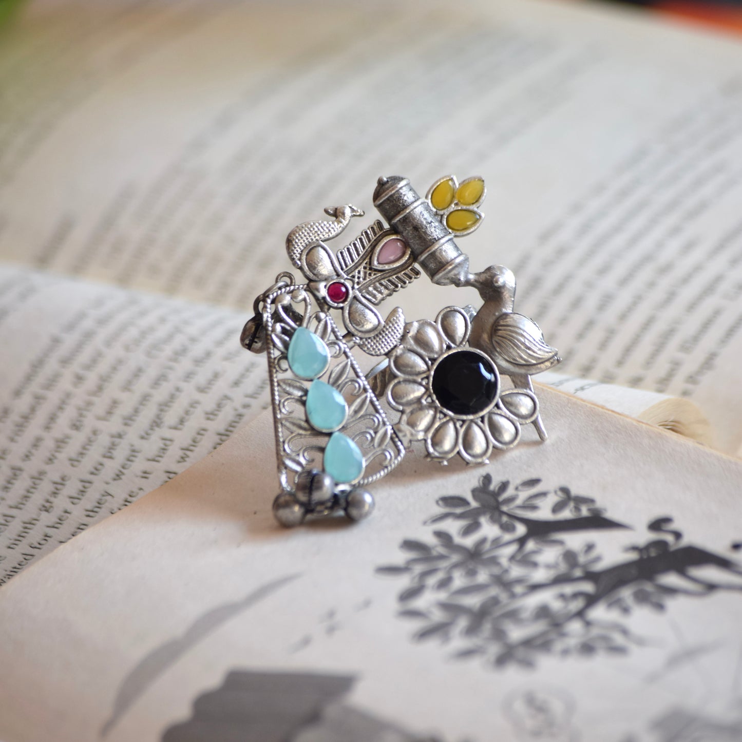 Fusion Ring oxidised German silver Rings saree kurta Bloom - By Sushmita India Navratri Diwali Ganpati holi Eid