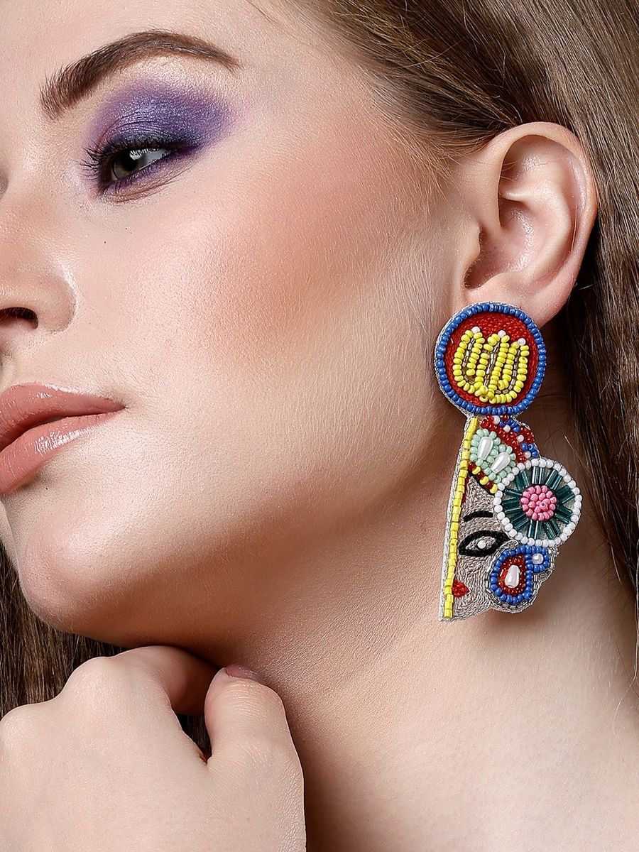 Maa durga Embroidered Earrings - Bloom - By Sushmita