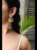 Dual tone peacock Monalisa Stone Earrings with tassel Ghungru
