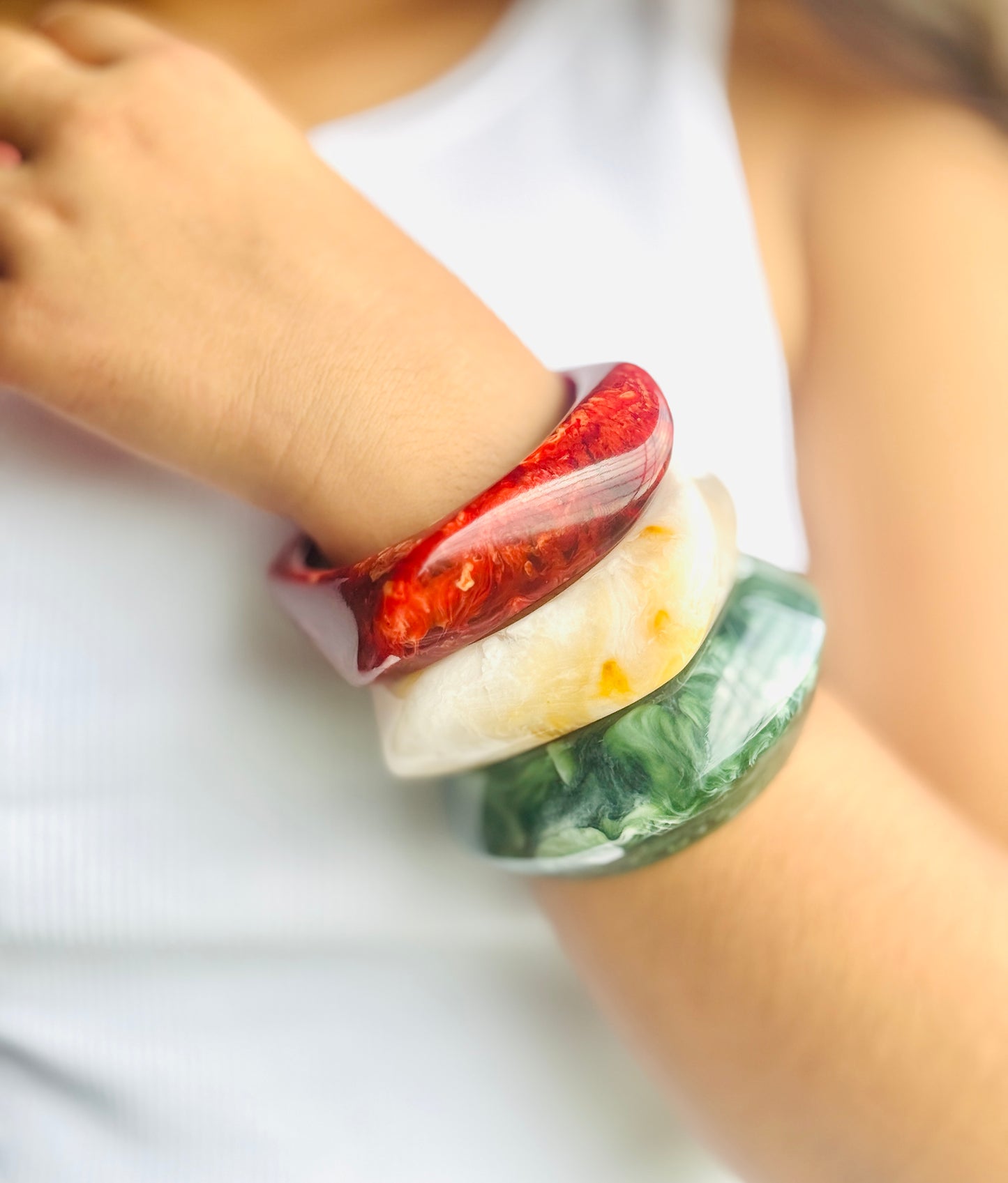 Resin Bracelet Stack / kada 3- piece Set colorful