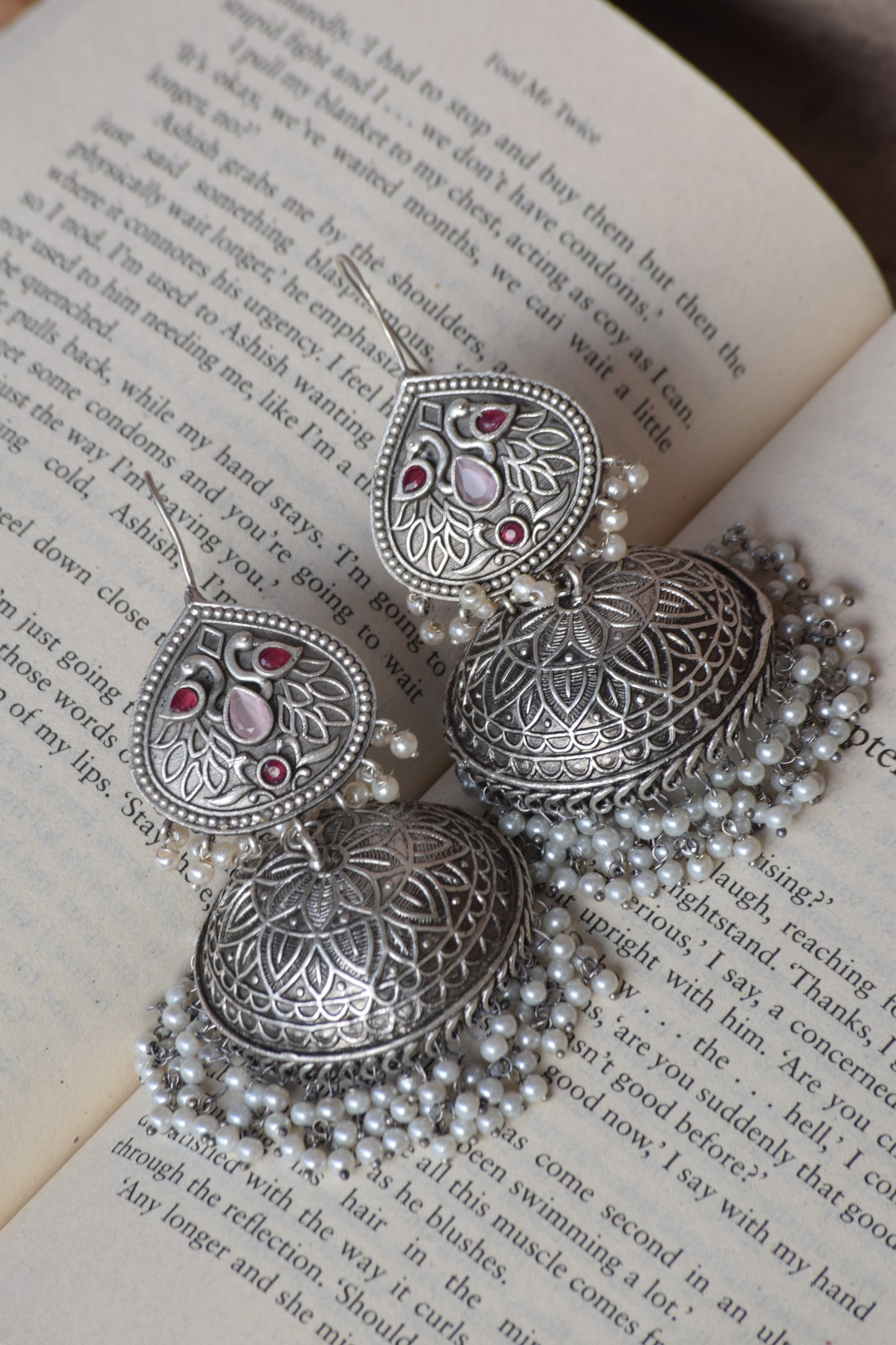 AIRA - Statement Earrings | White pearl Jhumka - Bloom - By Sushmita