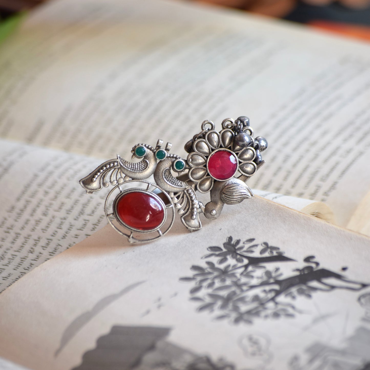 Fusion Ring oxidised German silver Rings saree kurta Bloom - By Sushmita India Navratri Diwali Ganpati holi Eid