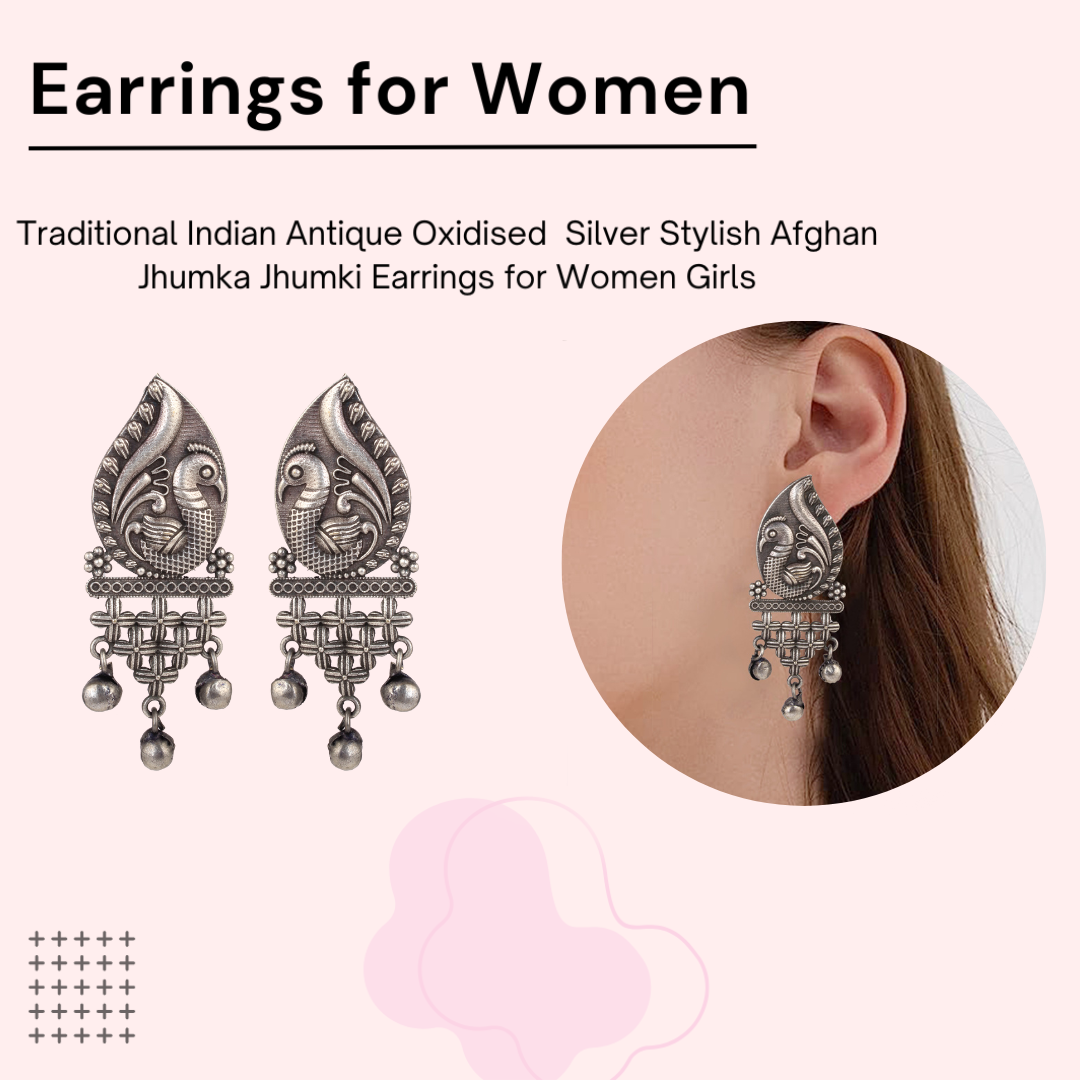 Sarita Silver Peacock Earrings With Ghungru - Bloom - By Sushmita