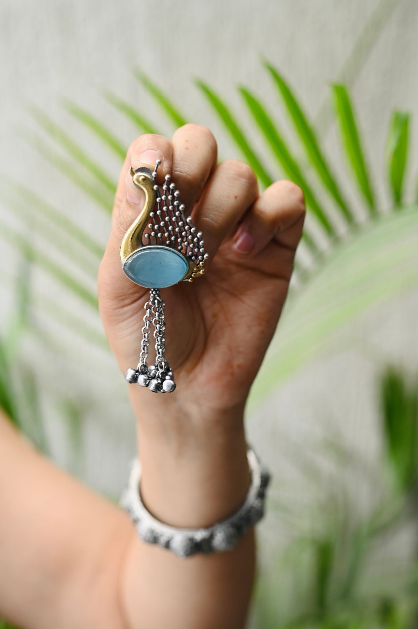 Dual tone peacock Monalisa Stone Earrings with tassel Ghungru