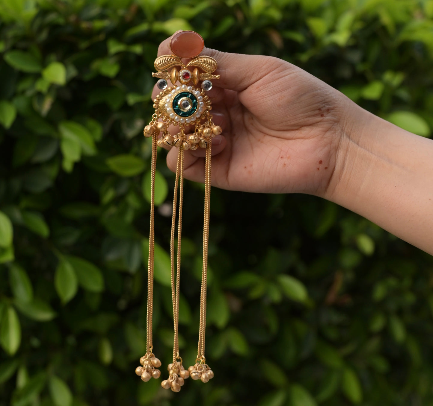 Monalisa Stone Golden Ghungru tassel Jhumka Earring
