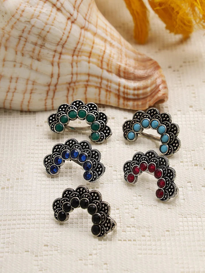 Maharashtrian Nath nose Ring | set of five assorted color - Bloom - By Sushmita