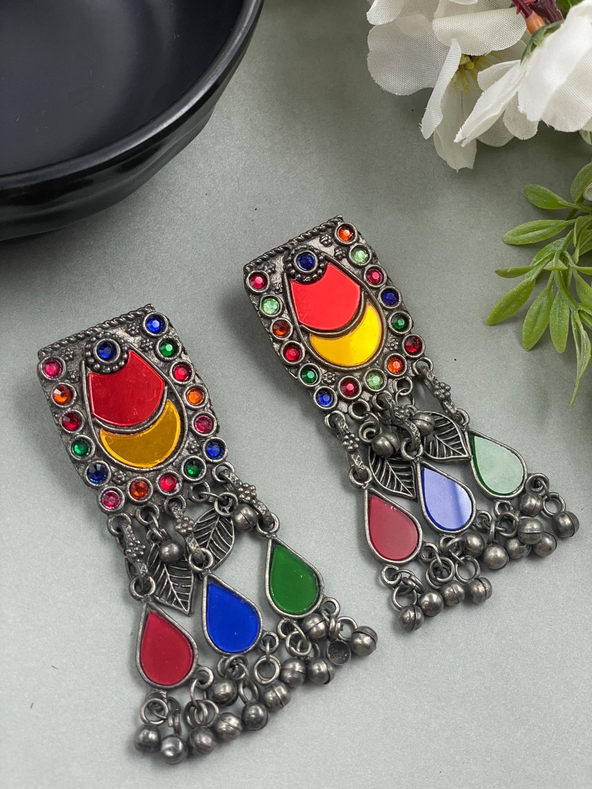 Meenakari Necklace oxidised German silver Necklaces saree kurta Bloom - By Sushmita India Navratri Diwali Ganpati holi Eid
