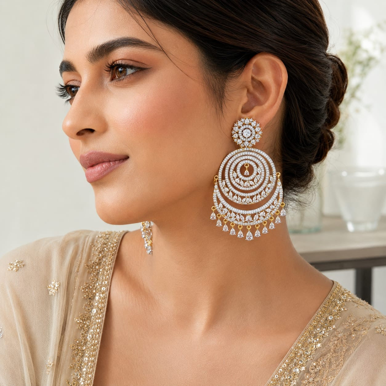 American Diamond chaandBaaliyan earrings