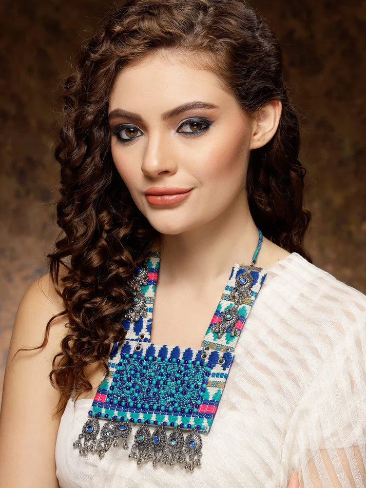 Oxidised Afghan Tasseled Filigree Work Necklace - Bloom - By Sushmita