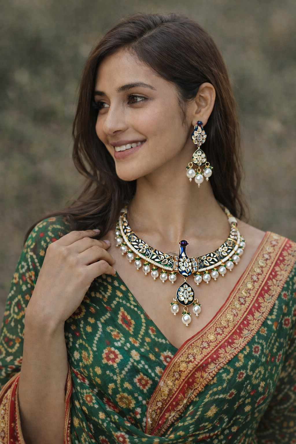 Rajwada - heritage 18k gold plated kundan necklace set with meenakari work | Gangaur