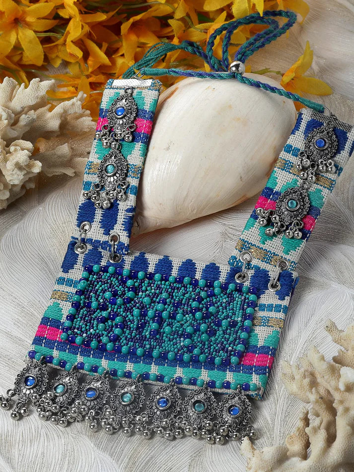 Oxidised Afghan Tasseled Filigree Work Necklace - Bloom - By Sushmita