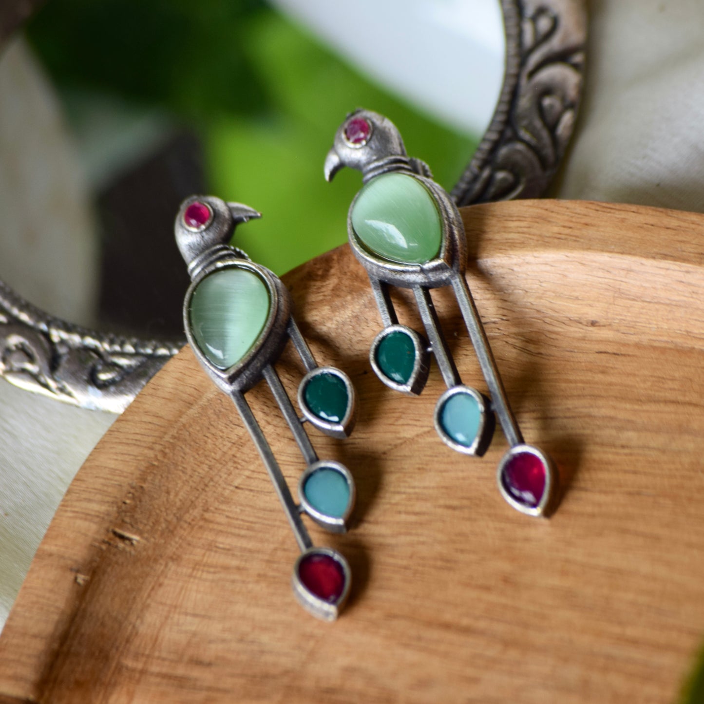 Monalisa Stone peacock Earrings - Bloom - By Sushmita