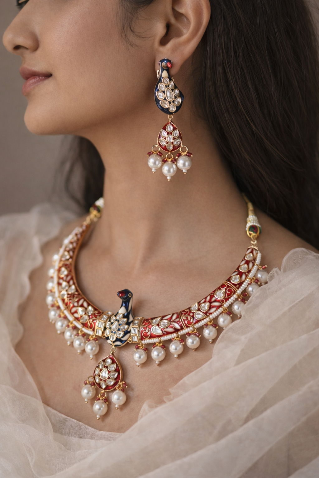 Rajwada - heritage 18k gold plated kundan necklace set with meenakari work | Gangaur