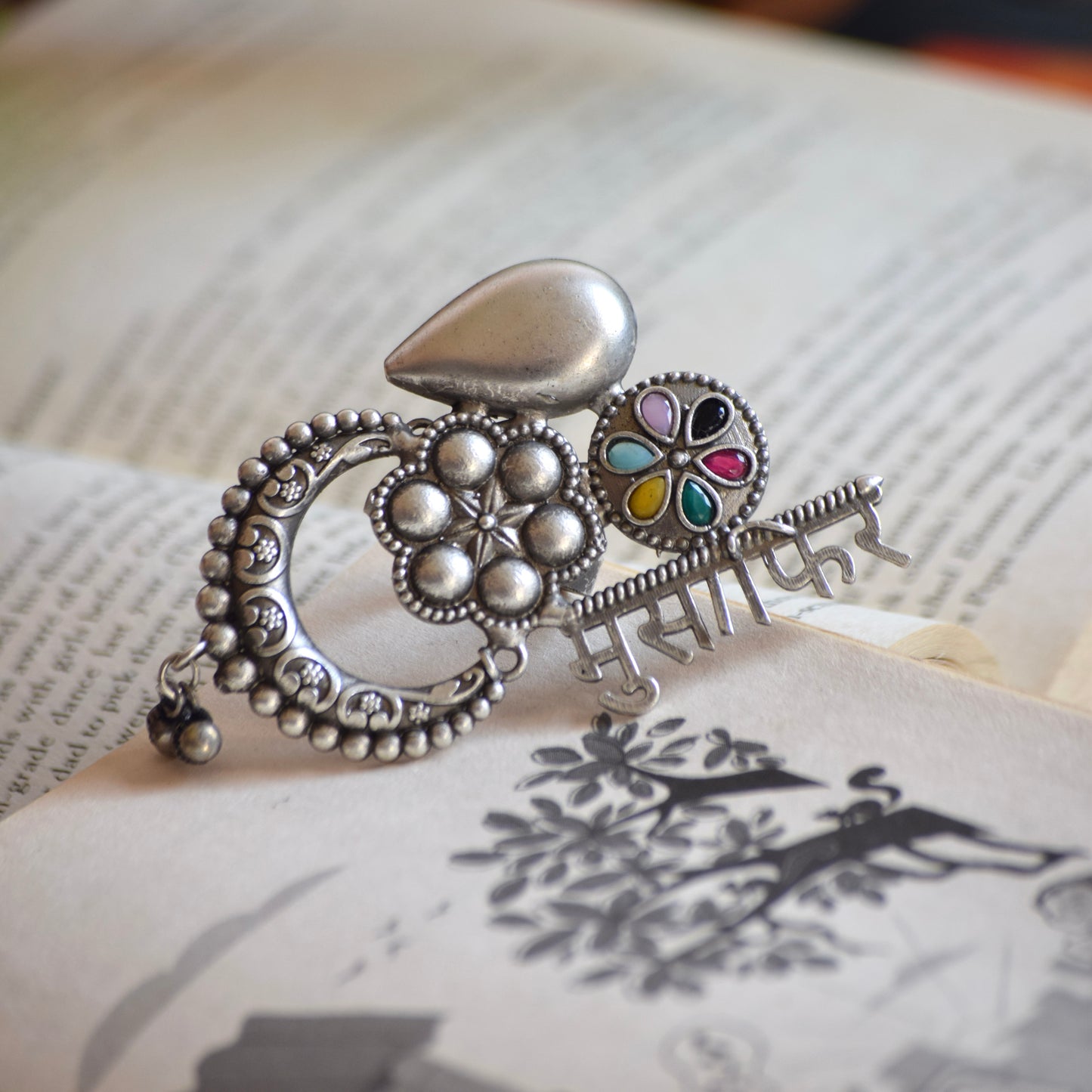 Fusion Ring oxidised German silver Rings saree kurta Bloom - By Sushmita India Navratri Diwali Ganpati holi Eid