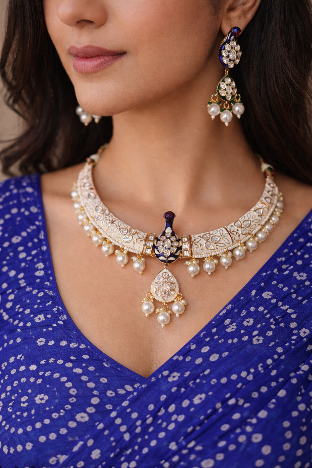 Rajwada - heritage 18k gold plated kundan necklace set with meenakari work | Gangaur